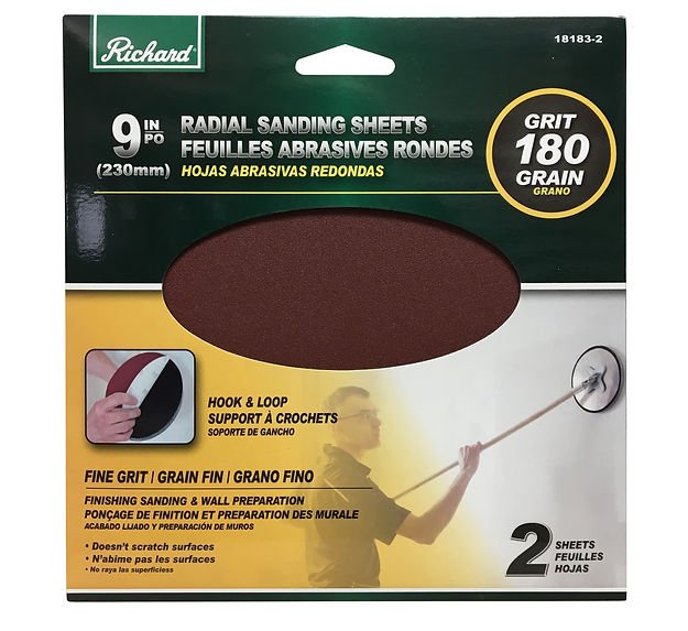 RICHARD 18183 - 2 9 IN. ROUND DRYWALL SANDING SHEET, VELCRO BACKING, 180 GRIT - Mississauga Hardware Centre IncRichard18183-2
