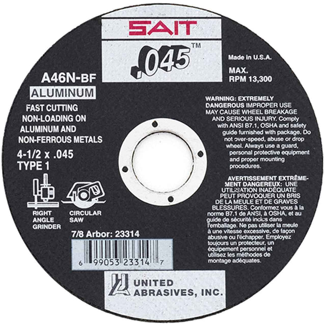 SAIT 4 - 1/2" x .045 Cut Off Wheel for Aluminum - Mississauga Hardware Centre Inc