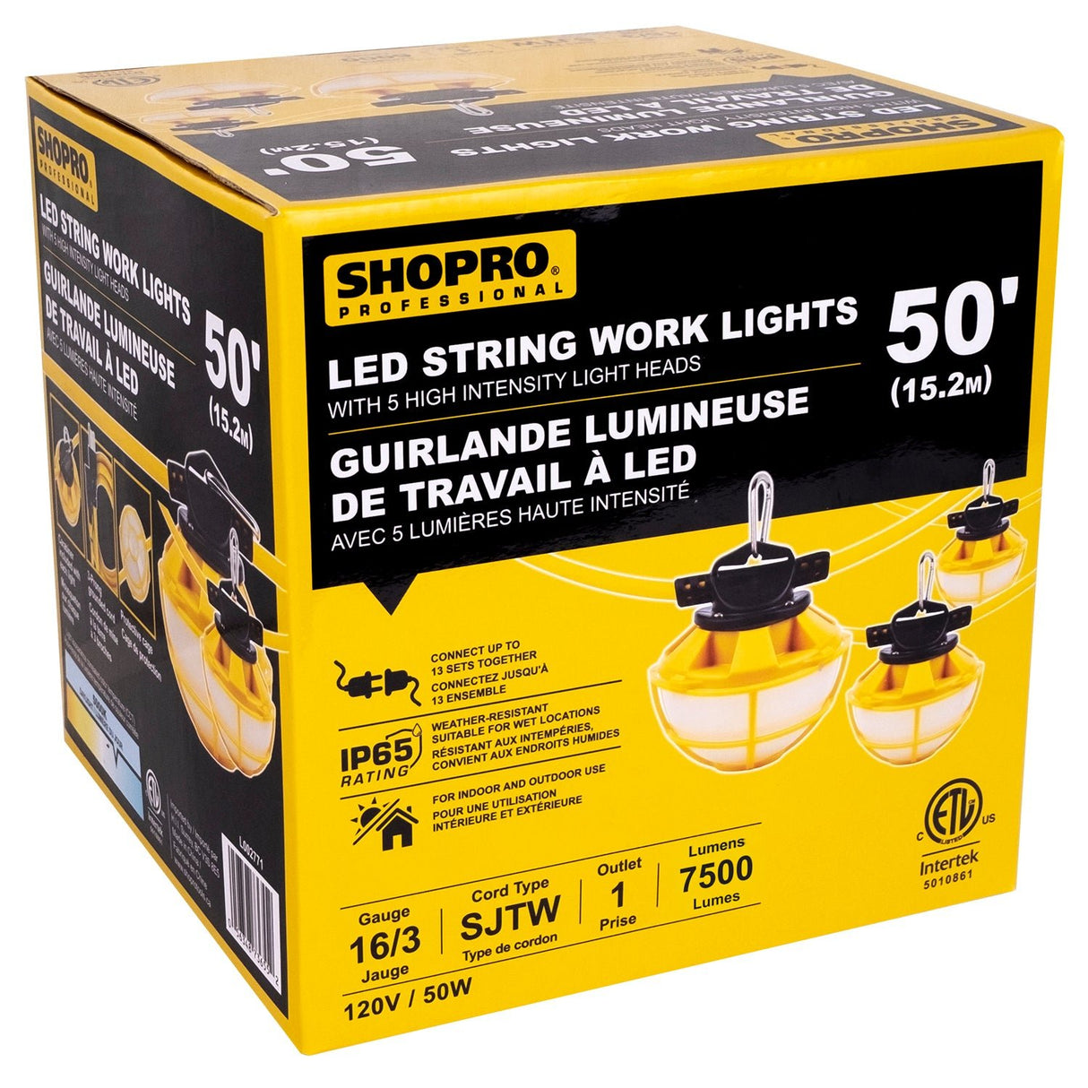 SHOPRO L002771 50' LED String Work Light - 60W/7,500LM - Mississauga Hardware Centre Inc
