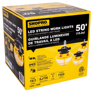 SHOPRO L002771 50' LED String Work Light - 60W/7,500LM - Mississauga Hardware Centre Inc