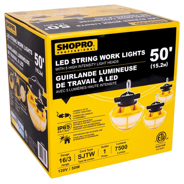 SHOPRO L002771 50' LED String Work Light - 60W/7,500LM - Mississauga Hardware Centre Inc