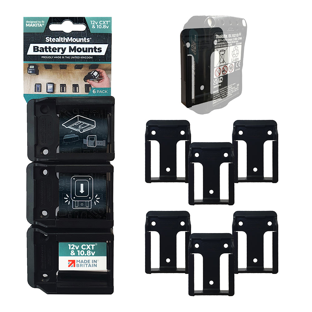 StealthMount BM-MK12-BLK-6 Battery Mounts for Makita 10.8v / 12v CXT (6 Pack) Black