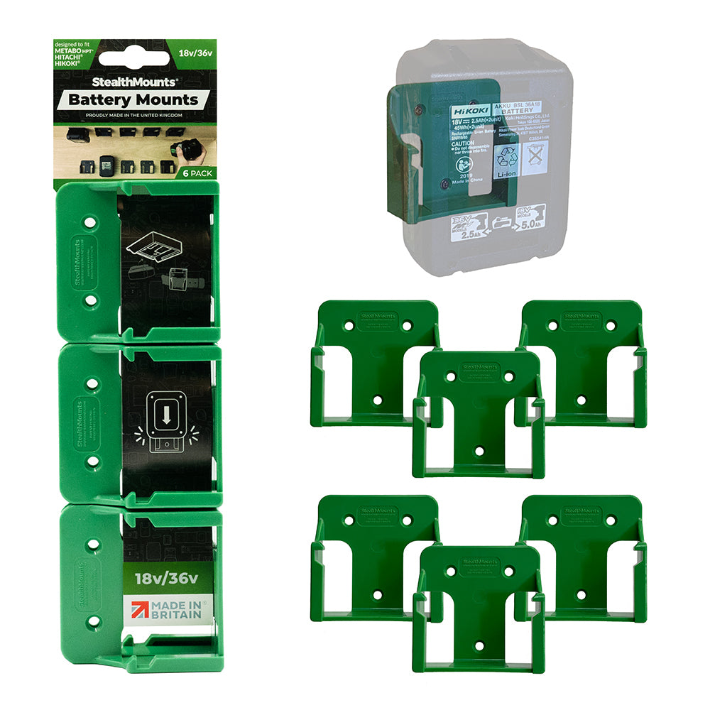 StealthMount BM-MHH18-GRN-6 Battery Mounts for Metabo HPT (6 Pack) Green