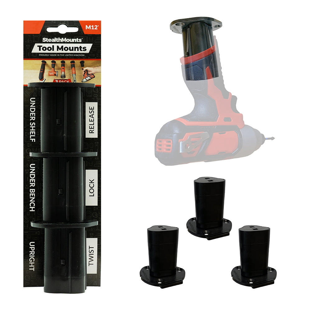 StealthMount TM-MW12-BLK-3 Tool Mounts for Milwaukee M12 (3 Pack) Black