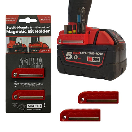 StealthMount BH - MW18 - RED - 2 Bit Holder For Milwaukee M18 (2 Pack) - Mississauga Hardware Centre Inc