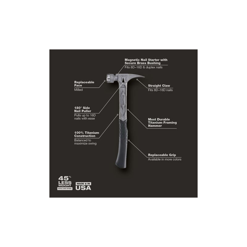 STILETTO TIB14RMC TIBONE 14oz Milled Titanium Framing Hammer - Mississauga Hardware Centre Inc