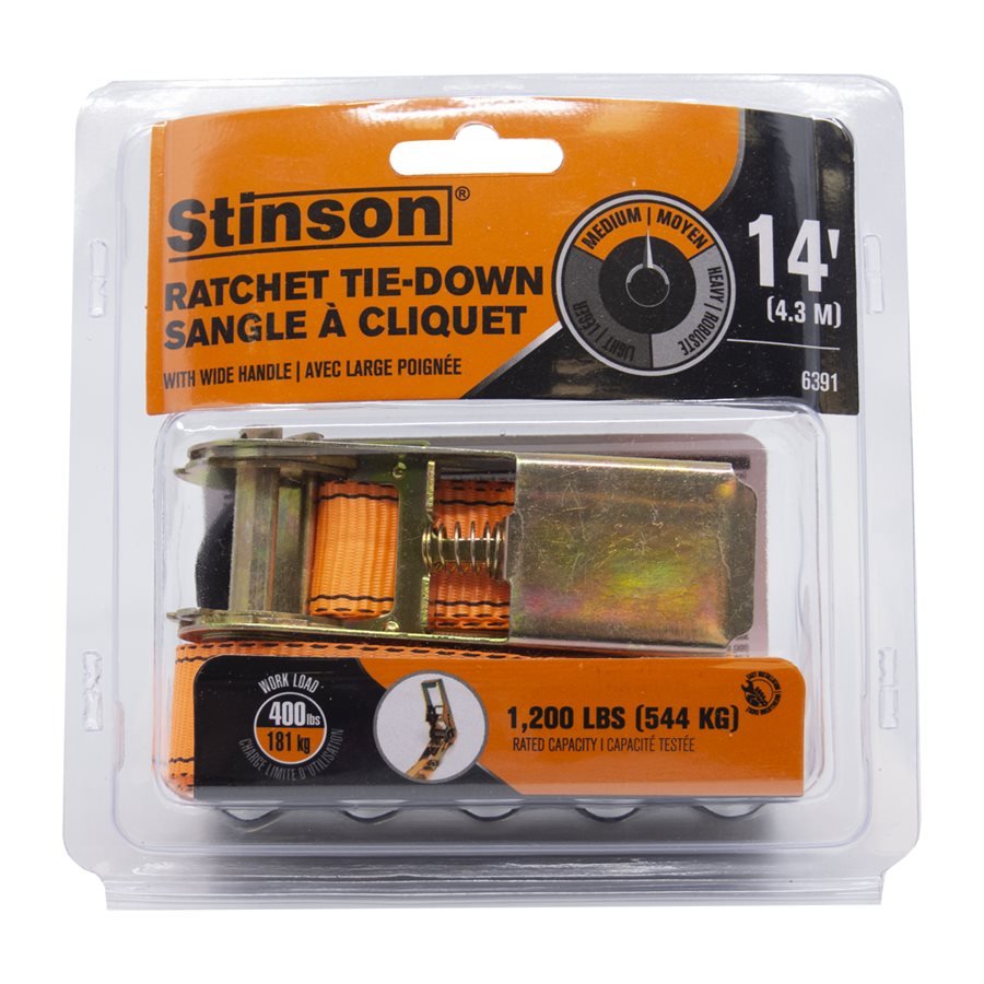STINSON 406391 Tie Down Ratchet Strap With S - Hooks 1in x 14ft 400lb - Mississauga Hardware Centre Inc