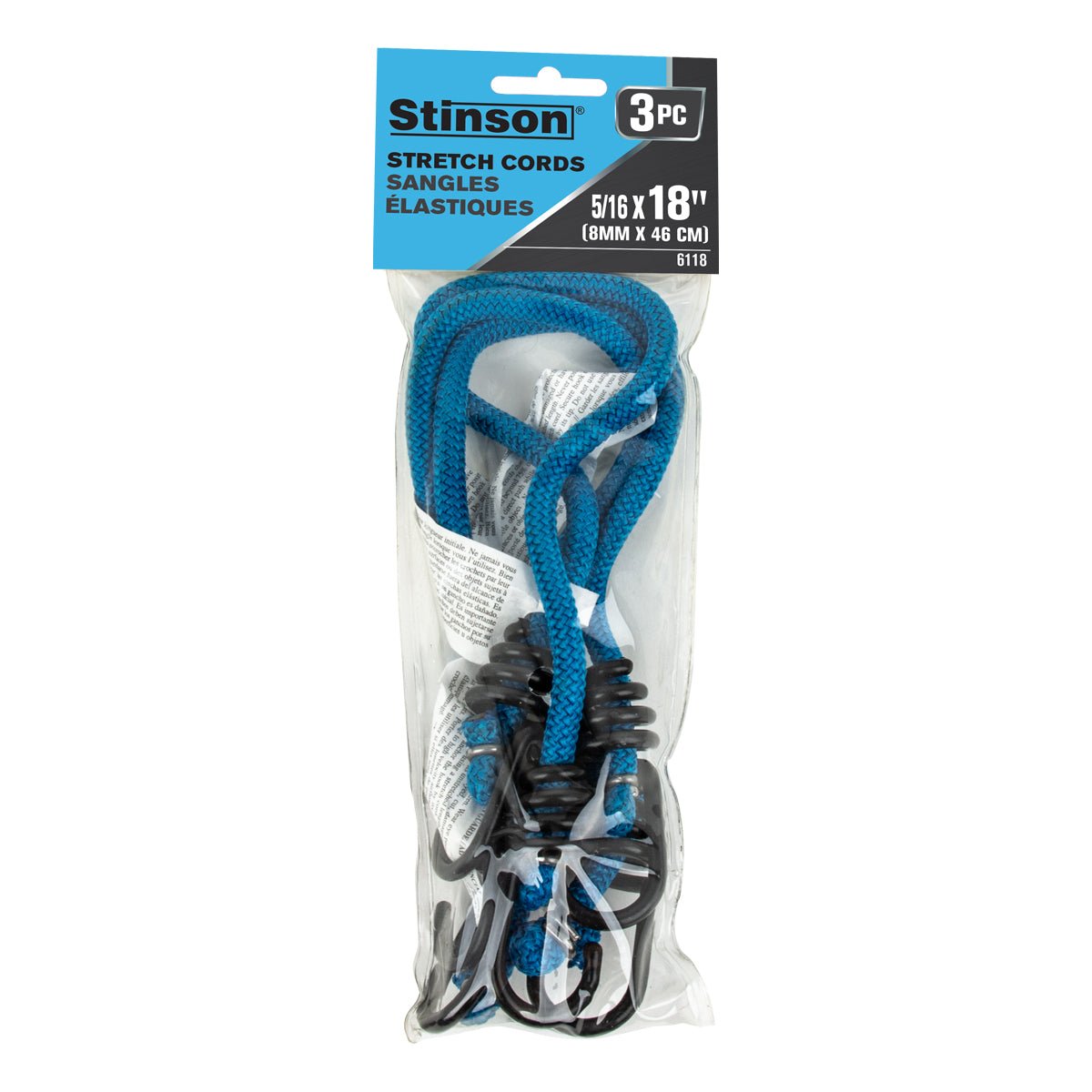 Stinson Cargo 406118 3PK Tie Down Bungee Stretch Cord 18in Blue - Mississauga Hardware Centre Inc