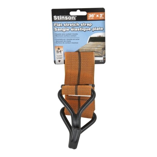 Stinson Cargo 406132 Tie Down Flat Stretch Strap with J - Hooks 2in x 36in Orange - Mississauga Hardware Centre Inc
