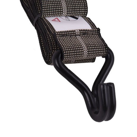 Stinson Cargo 406133 Tie Down Flat Stretch Strap with J - Hooks 2in x 48in Black - Mississauga Hardware Centre Inc