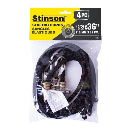 Stinson Cargo 406197 4PK Heavy Duty Tie Down Bungee Stretch Cord 10mm x 36in - Mississauga Hardware Centre Inc