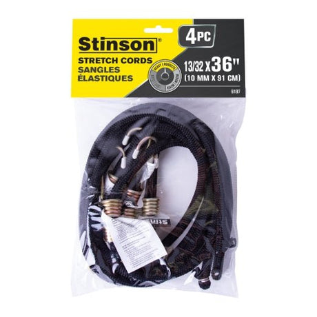 Stinson Cargo 406197 4PK Heavy Duty Tie Down Bungee Stretch Cord 10mm x 36in - Mississauga Hardware Centre Inc