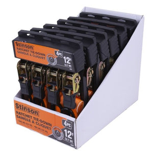 Stinson Cargo 406203 4Pk Tie Down Ratchet Strap 1in x 12ft 400lb - Mississauga Hardware Centre Inc