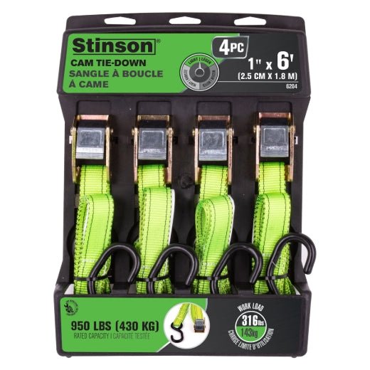 Stinson Cargo 406204 4PK Tie Down With Cam Buckle 1in x 6ft 316lb - Mississauga Hardware Centre Inc