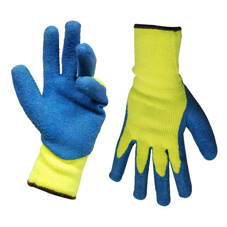 TWXpert Knitted Acrylic Gloves Neon Green With Latex Palm Blue (OSFA) - Mississauga Hardware Centre Inc