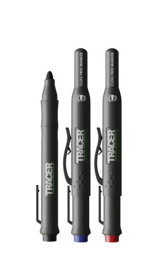 Three Tracer  markers on a white background
