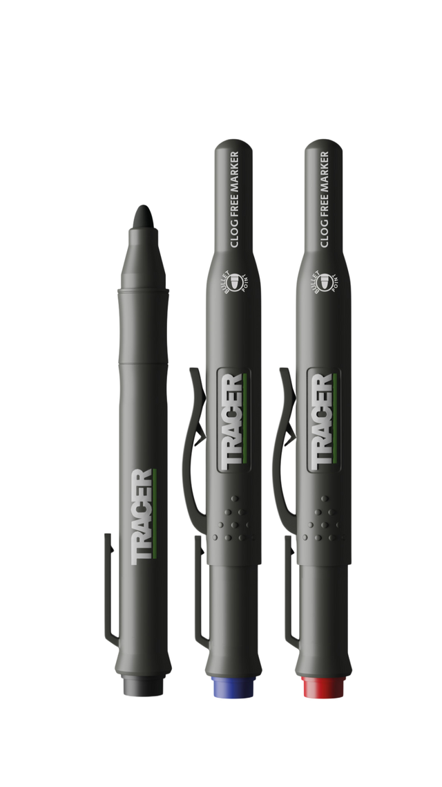 Three Tracer  markers on a white background