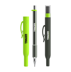 Three pens with green accents and 'Tracer' branding on a white background