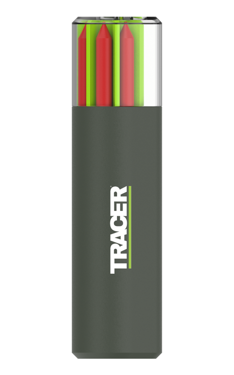 Tracer pen case with colored pens on a white background