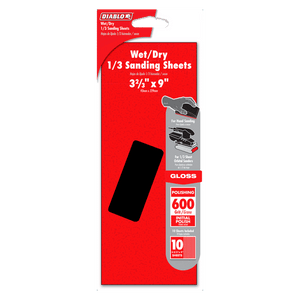DIABLO DCS323600S10W Wet/Dry 1/3 Sheet (3-2/3 in x 9") 600-Grit (Polishing) Sanding Sheet (10-pc)