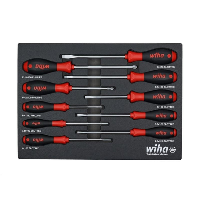 WIHA 30280 10 PIECE SOFTFINISH CUSHION GRIP SCREWDRIVER TRAY SET - Mississauga Hardware Centre Inc