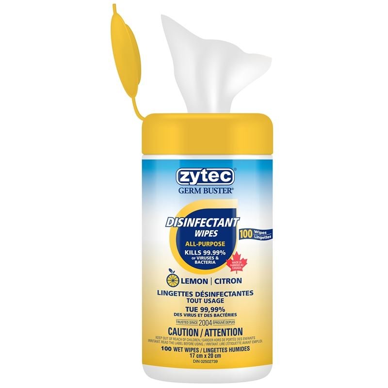 zytec Germ Buster Disinfectant Wipes, Lemon Scented, 100/PK - Mississauga Hardware Centre Inc