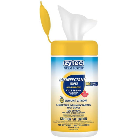 zytec Germ Buster Disinfectant Wipes, Lemon Scented, 100/PK - Mississauga Hardware Centre Inc