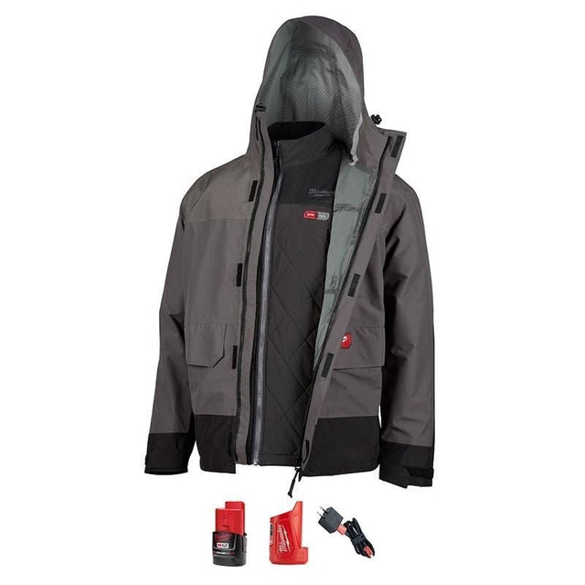 203RN - 21 M12 12 Volt Lithium - Ion Cordless Heated AXIS Layering System with HYDROBREAK Rainshell Kit XL (Gray) - Mississauga Hardware Centre Inc