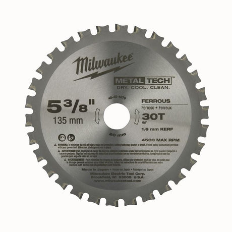 48 - 40 - 4070 5 - 3/8 in. 30 Tooth Ferrous Metal Circular Saw Blade - Mississauga Hardware Centre IncMilwaukee48-40-4070