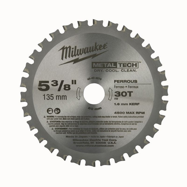 48 - 40 - 4070 5 - 3/8 in. 30 Tooth Ferrous Metal Circular Saw Blade - Mississauga Hardware Centre IncMilwaukee48-40-4070