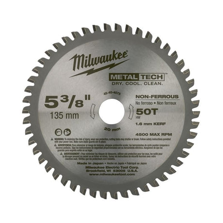 48 - 40 - 4075 5 - 3/8 in. 50 Tooth Non - Ferrous Metal Circular Saw Blade - Mississauga Hardware Centre IncMilwaukee48-40-4075
