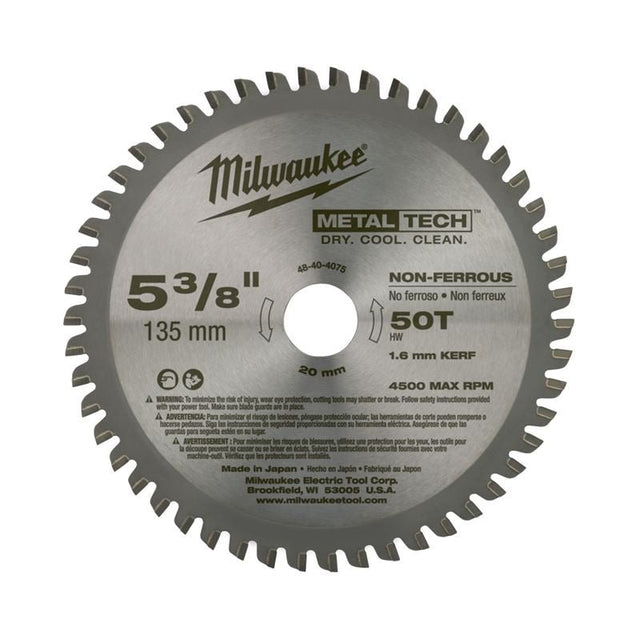48 - 40 - 4075 5 - 3/8 in. 50 Tooth Non - Ferrous Metal Circular Saw Blade - Mississauga Hardware Centre IncMilwaukee48-40-4075