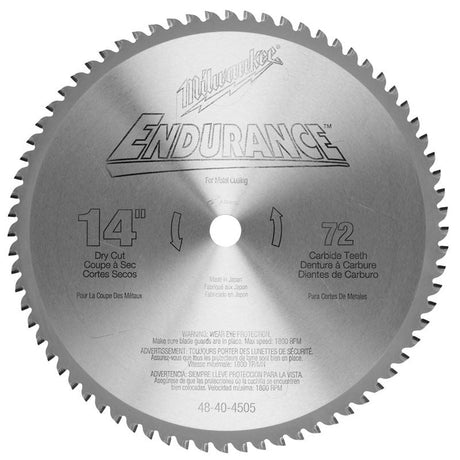 48 - 40 - 4505 14 in. 72 Tooth Dry Cut Carbide Tipped Circular Saw Blade - Mississauga Hardware Centre IncMilwaukee48-40-4505