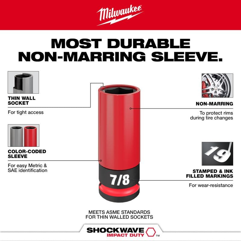 Milwaukee 49-66-7833 SHOCKWAVE Impact Duty 1/2 Drive SAE and Metric 11PC Lug Nut Wheel Socket Set