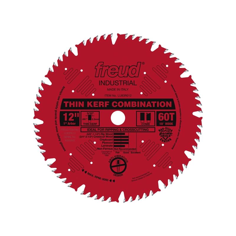 Freud | LU83R012 12" 60 Tooth ATB Thin Kerf Combination Saw Blade