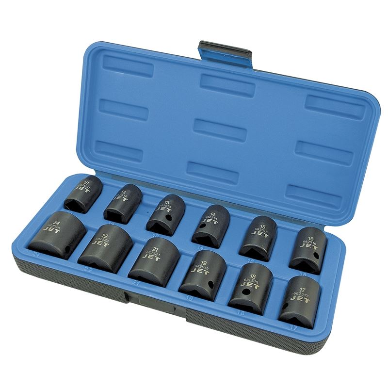 Jet 610308 12 Pc 1/2 Dr Metric Impact Socket Set - 6 Point
