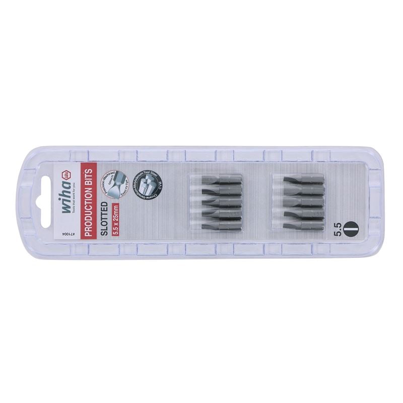 Wiha Slotted Insert Bit 5.5 x 25mm Pack of 10 Bits