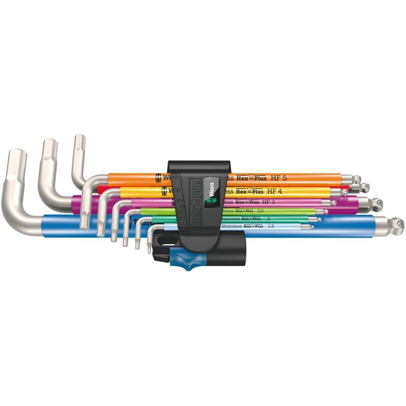 Wera 05022699001 3950/9 Hex-Plus Multicolour Hf Stainless 1 L-Key Set, Metric, Stainless Steel, With Holding Function, 9 Pieces