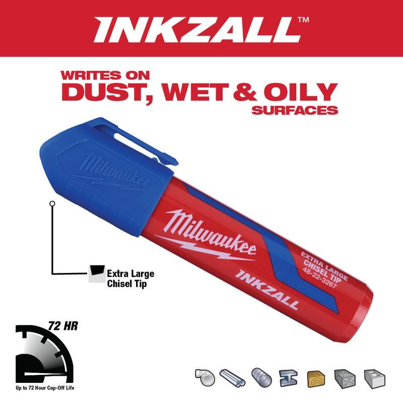 Milwaukee 48-22-3267 Blue INKZALL Extra Large Chisel Tip Jobsite Markers