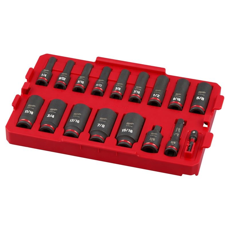 Milwaukee 49-66-6815 SHOCKWAVE Impact Duty Socket 3/8in Dr 17PC SAE TRAY Set