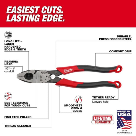 Milwaukee MT550T 9in Linemans Comfort Grip Pliers w/ Thread Cleaner (USA)