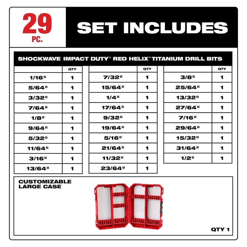 Milwaukee 48-89-4672 SHOCKWAVE Impact Duty RED HELIX Titanium Drill Bit Set - 29PC