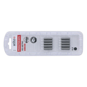 Wiha Hex Metric Insert Bit 6.0 x 25mm Pack of 10 Bits