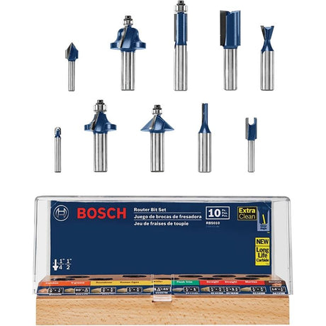 Bosch RBS010 10 pc. 1/2 in and 1/4 in Shank All-Purpose Router Bit Set
