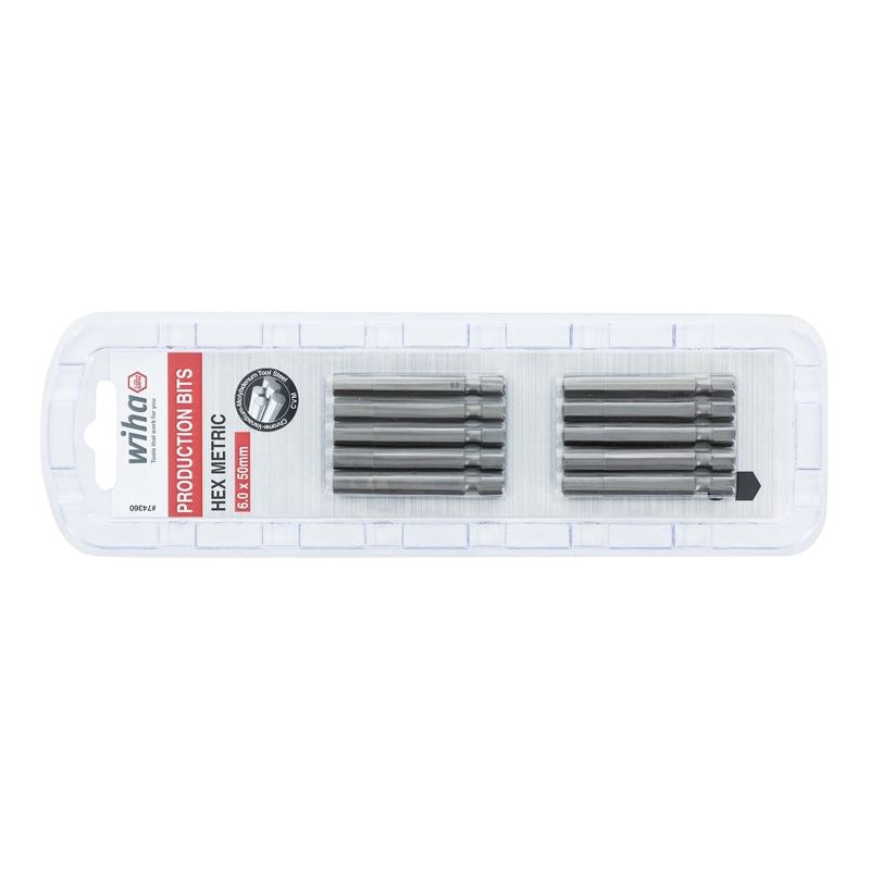 Wiha Hex Metric Power Bit 6.0 x 50mm Pack of 10 Bits