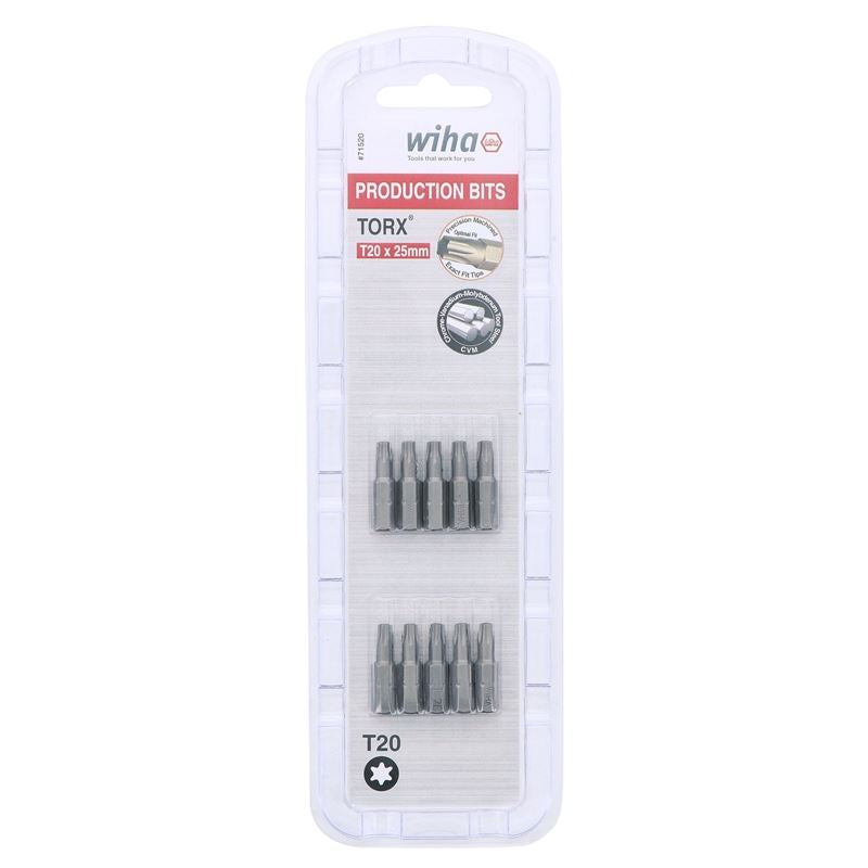 Wiha Torx Insert Bit T20 x 25mm Pack of 10 Bits