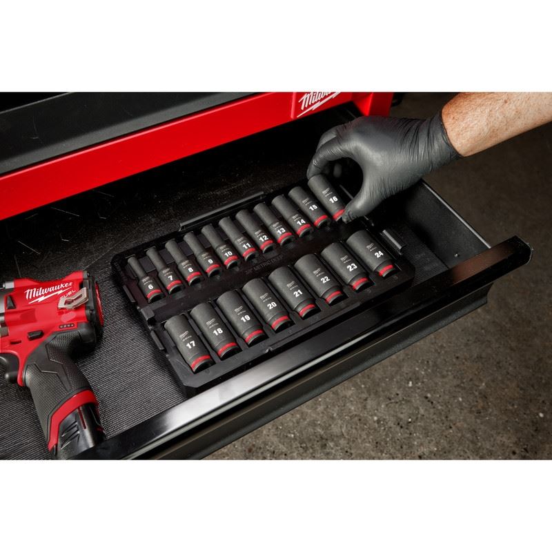 Milwaukee 49-66-6816 SHOCKWAVE Impact Duty Socket 3/8in Dr 19PC MM TRAY Set