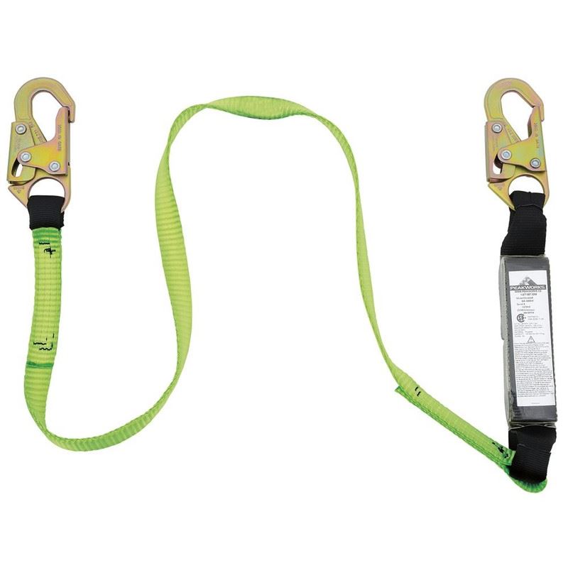 PEAKWORKS V8104606 6 FT Shock Absorbing Lanyard (110 to 220 Lb Capacity) Single Leg w/ Snap Hooks