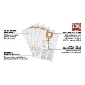 Milwaukee 49-90-1979 Fleece Dust Bags (5PK) - 6 Gallon