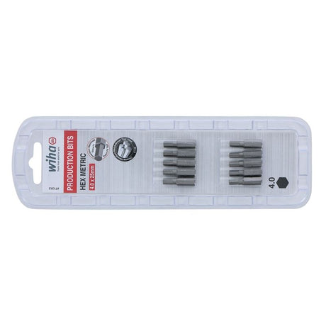 Wiha Hex Metric Insert Bit 4.0 x 25mm Pack of 10 Bits